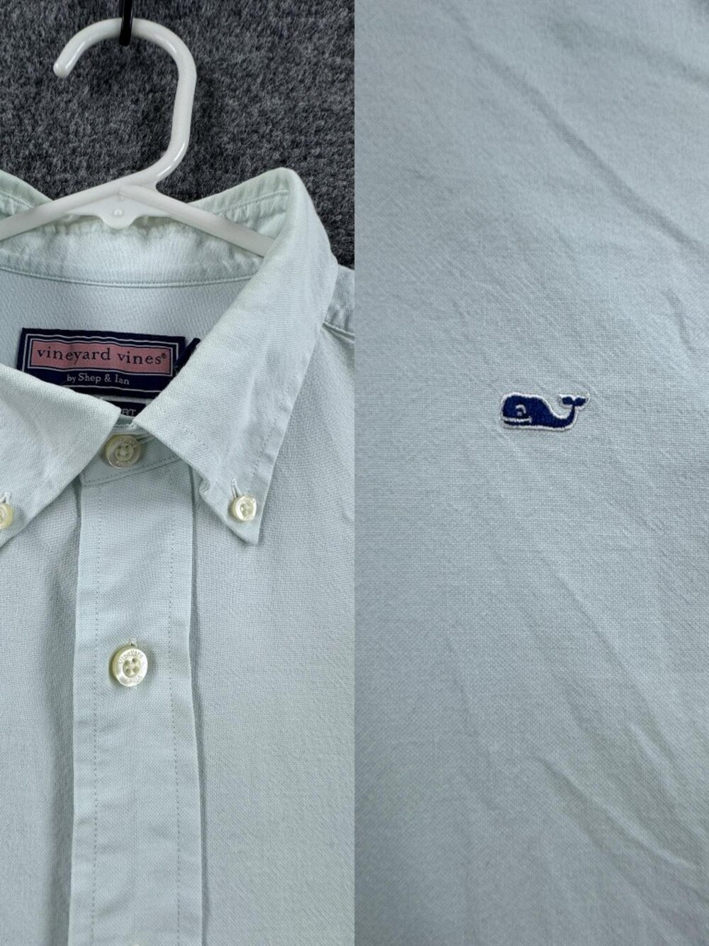 Vineyard Vines Blue Medium Whale Logo Button-Down Men Casual All Cotton Solid